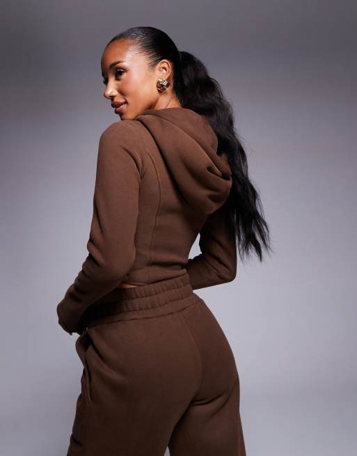 Wanderdoll Everyday fleeceback corset zip up hoodie in chocolate