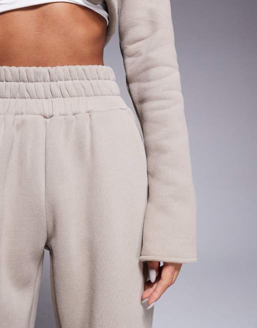 Wanderdoll Everyday heavy weight fleece back wide leg joggers co-ord in mocha, 5 of 5
