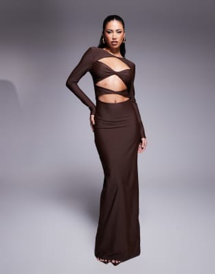 Exclusive cut-out bodycon maxi dress in chocolate-Brown