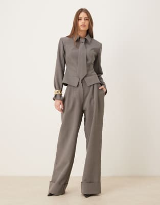 Wanderdoll exclusive Gabriella tailored wide leg pants with cuffs in gray - part of a set 23590₽