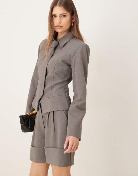 Wanderdoll exclusive Gabriella turned up tailored shorts co-ord in grey