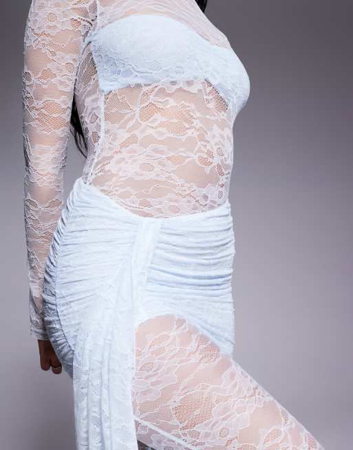 Wanderdoll exclusive Jamie lace drape detail jumpsuit in light blue, 2 of 4