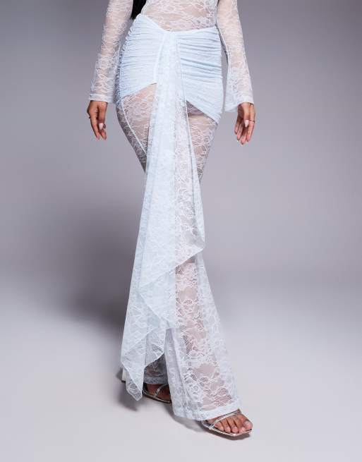 Wanderdoll exclusive Jamie lace drape detail jumpsuit in light blue, 4 of 4