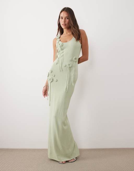 Wanderdoll exclusive Lillie knit scoop neck corsage tassel detailing maxi  dress in sage | ASOS