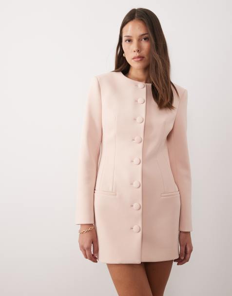 Wanderdoll exclusive Pippa premium tailored  shoulder pad detail structured mini dress in soft pink - view 1