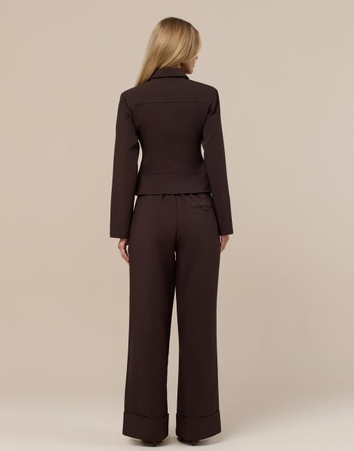 Wanderdoll exclusivité Gabriella pantalon large ajusté à ourlets retroussés, ensemble, chocolat, 4 de 4