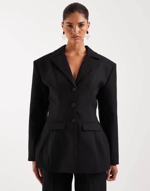 Wanderdoll - Farron - Coordinato sartoriale nero strutturato con blazer taglio lungo stretto in vita e pantaloni a fondo ampio, 3 di 3