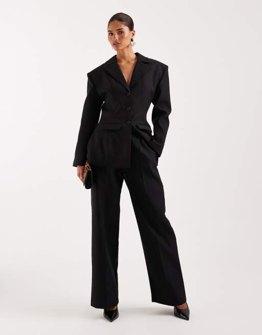 Wanderdoll - Farron - Skræddersyet sort longline-blazer med struktur og indsyet talje - Del af sæt, 2 af 4