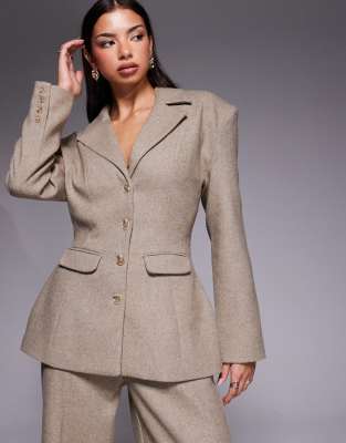 Wanderdoll - Farron - Taillierter Longline-Blazer aus strukturierter Wolle in Taupe, Kombiteil-Neutral