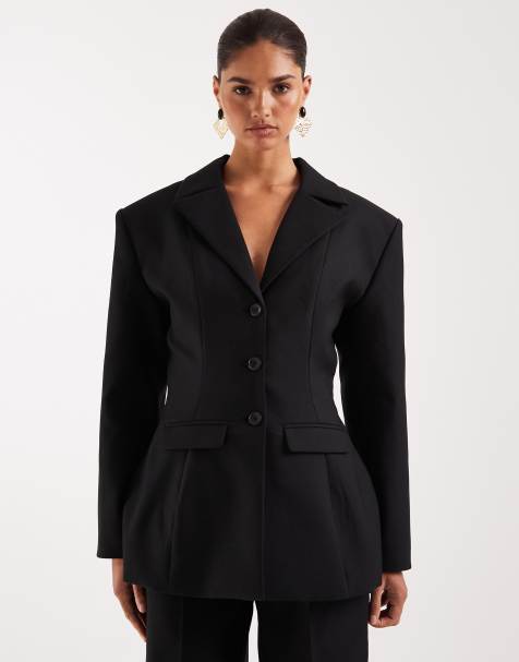 Wanderdoll Farron tailored structured cinch waist longline blazer in black (part of a set) - view 1