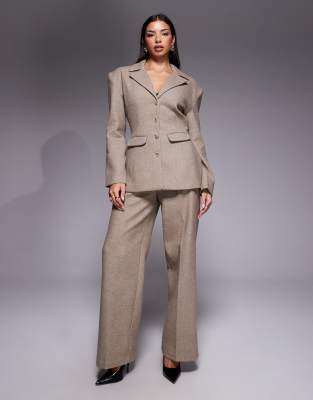 Wanderdoll Farron Wool Structured Cinch Waist Longline Blazer Co-ord In Neutral