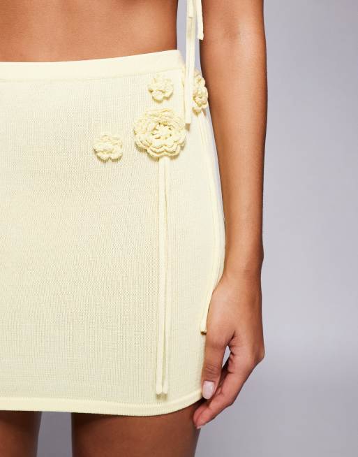 Wanderdoll - Flora - Mini-jupe d'ensemble en maille à détails fleur - Citron, 5 de 5