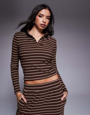 Wanderdoll Frankie Contrast Collar Long Sleeve Polo Top In Multi