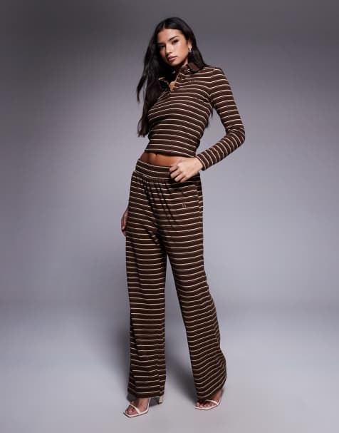 Wanderdoll - Frankie - Pantalon large d'ensemble à rayures en jersey épais de qualité supérieure - Marron - view 1