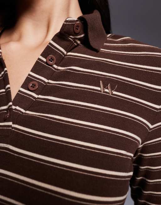 Wanderdoll - Frankie - Polo d'ensemble à manches longues avec col et rayures en jersey épais de qualité supérieure - Marron, 4 de 4