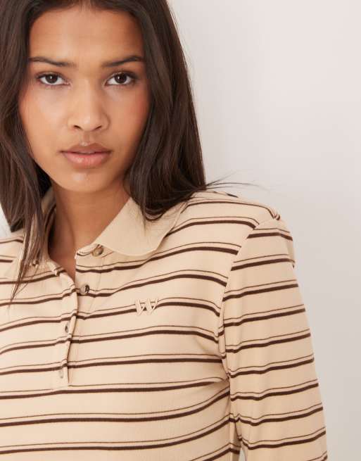 Wanderdoll - Frankie - Polo d'ensemble de qualité supérieure en jersey rayé épais à manches longues et logo - Crème, 4 de 4