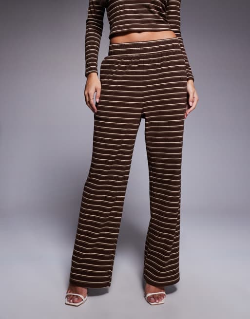 Wanderdoll Frankie premium heavyweight jersey wide leg trousers co-ord in brown stripe, 2 of 5