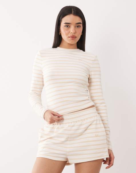 Wanderdoll Frankie premium jersey longsleeve crew neck top in milk and honey (part of a set) - view 1