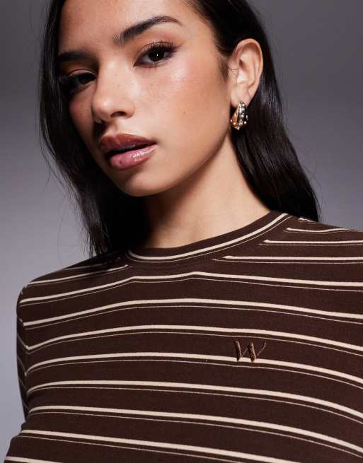 Wanderdoll - Frankie - Top d'ensemble ras de cou à manches longues et rayures en jersey épais de qualité supérieure - Marron, 2 de 4