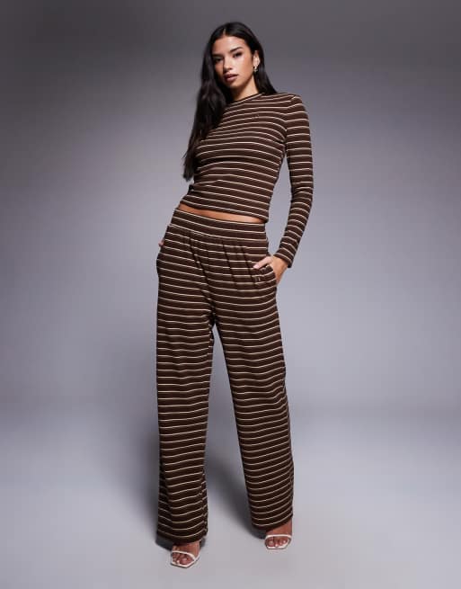 Wanderdoll - Frankie - Top d'ensemble ras de cou à manches longues et rayures en jersey épais de qualité supérieure - Marron, 3 de 4