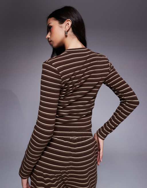 Wanderdoll - Frankie - Top d'ensemble ras de cou à manches longues et rayures en jersey épais de qualité supérieure - Marron, 4 de 4