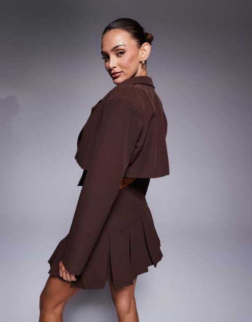 Wanderdoll Gabriella tailored cropped blazer in brown part of a