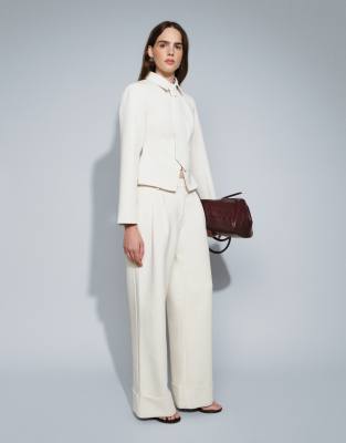 Wanderdoll Gabriella Tailored Cuffed Hem Wide Leg Pants In White