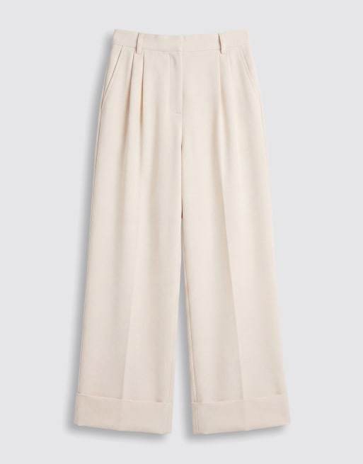 Wanderdoll Gabriella tailored pleated front cuffed hem wide leg pants in cream - part of a set, 6 of 7