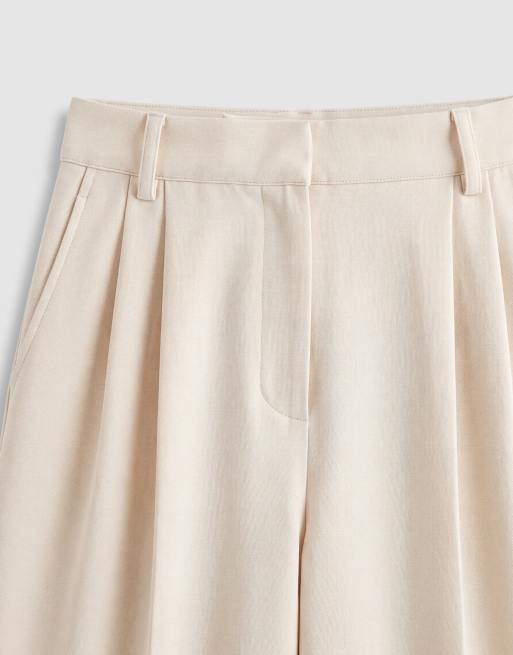 Wanderdoll Gabriella tailored pleated front cuffed hem wide leg pants in cream - part of a set, 8 of 9