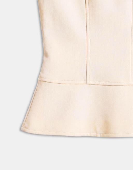 Wanderdoll Gabriella tie detail padded shoulder fitted shirt co-ord in cream, 7 of 7