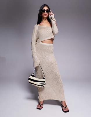 Shop Wanderdoll Gigi Metallic Knit Cropped Off Shoulder Beach Top
