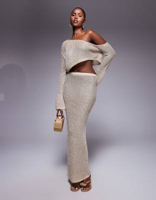 Gigi metallic knit maxi beach skirt in gold - part of a set