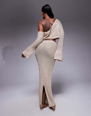 Wanderdoll Gigi metallic knit maxi beach skirt in gold - part of a set