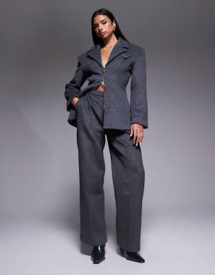Wanderdoll Hansa wool blend tailored wide leg trouser co-ord in charcoal