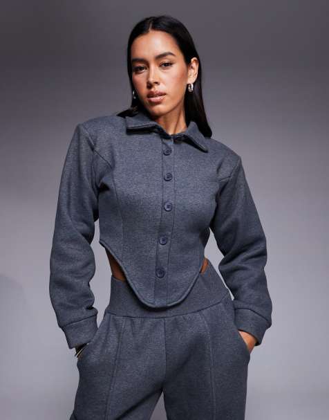 Wanderdoll Hattie cotton blend tailored collared corset detail shirt co-ord in charcoal - view 1