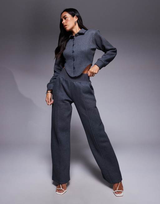 Wanderdoll Hattie tailored collared corset detail shirt in charcoal - part of a set