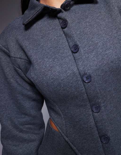 Wanderdoll Hattie tailored collared corset detail shirt in charcoal - part of a set