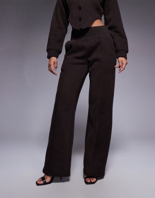 Wanderdoll Hattie Cotton Blend Tailored Wide Leg Seam Detail Pants In Black