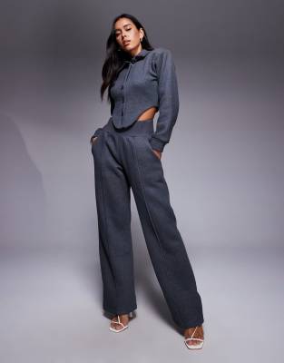 Wanderdoll Wanderdoll Hattie cotton blend tailored wide leg seam detail trouser co-ord in charcoal-Grey