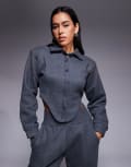 [Wanderdoll] Wanderdoll Hattie tailored collared corset detail shirt in charcoal (part of a set)-Grey L GREY