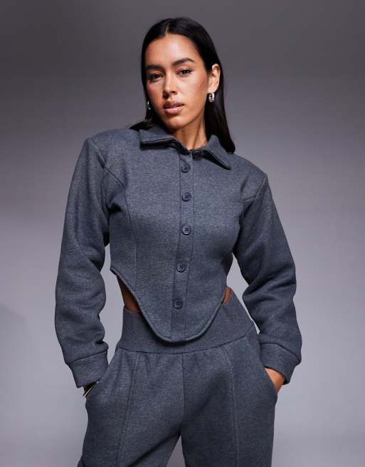 Wanderdoll Hattie tailored collared corset detail shirt in charcoal - part of a set