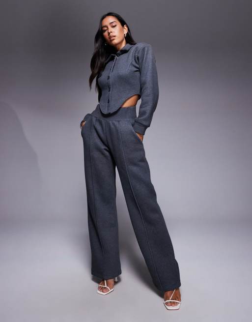 Wanderdoll Hattie tailored wide leg seam detail pants in charcoal - part of a set