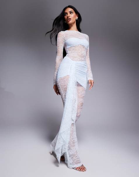 Wanderdoll Jamie lace drape detail jumpsuit in light blue - view 1