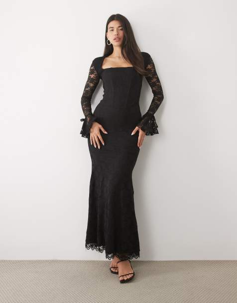 Black Long Sleeve Maxi Dresses