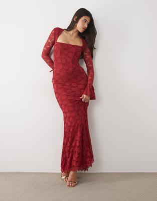 Wanderdoll Juliette lace square neck flare sleeve maxi dress in