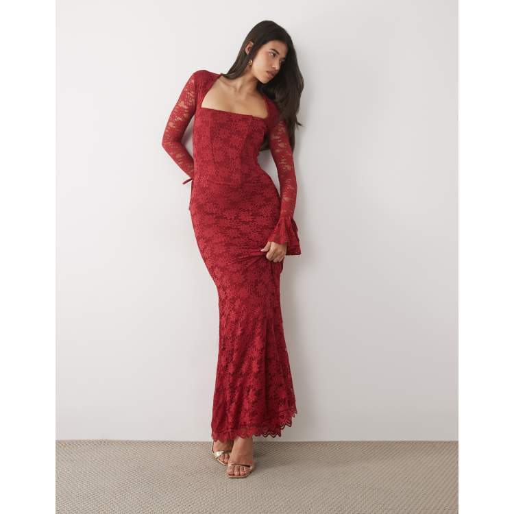 Wanderdoll Juliette lace square neck flare sleeve maxi dress in
