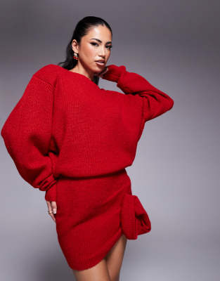 knitted shoulder pad sweater in red - part of a set