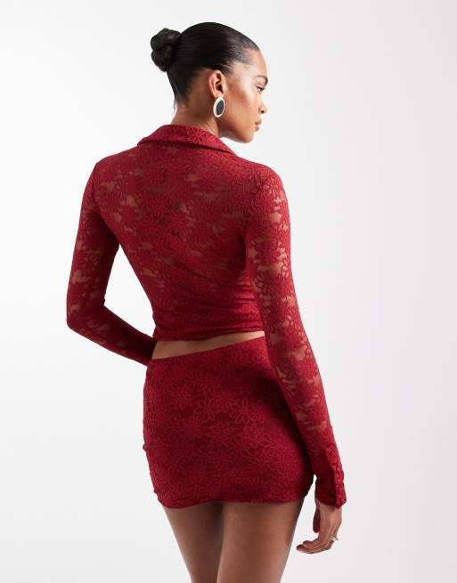 Wanderdoll Lacie lace mini skirt in wine (part of a set), 4 of 5
