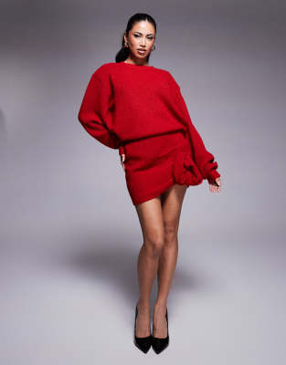 Wanderdoll - Larosa - Mini-jupe d'ensemble en maille avec détails façon corset - Rouge