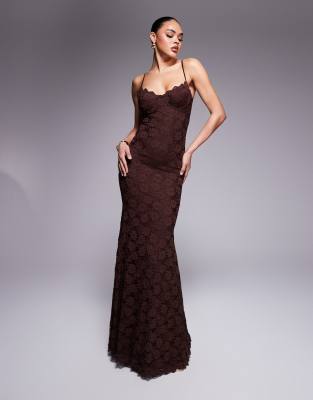 Leah lace cami cup detail maxi dress in chocolate-Brown